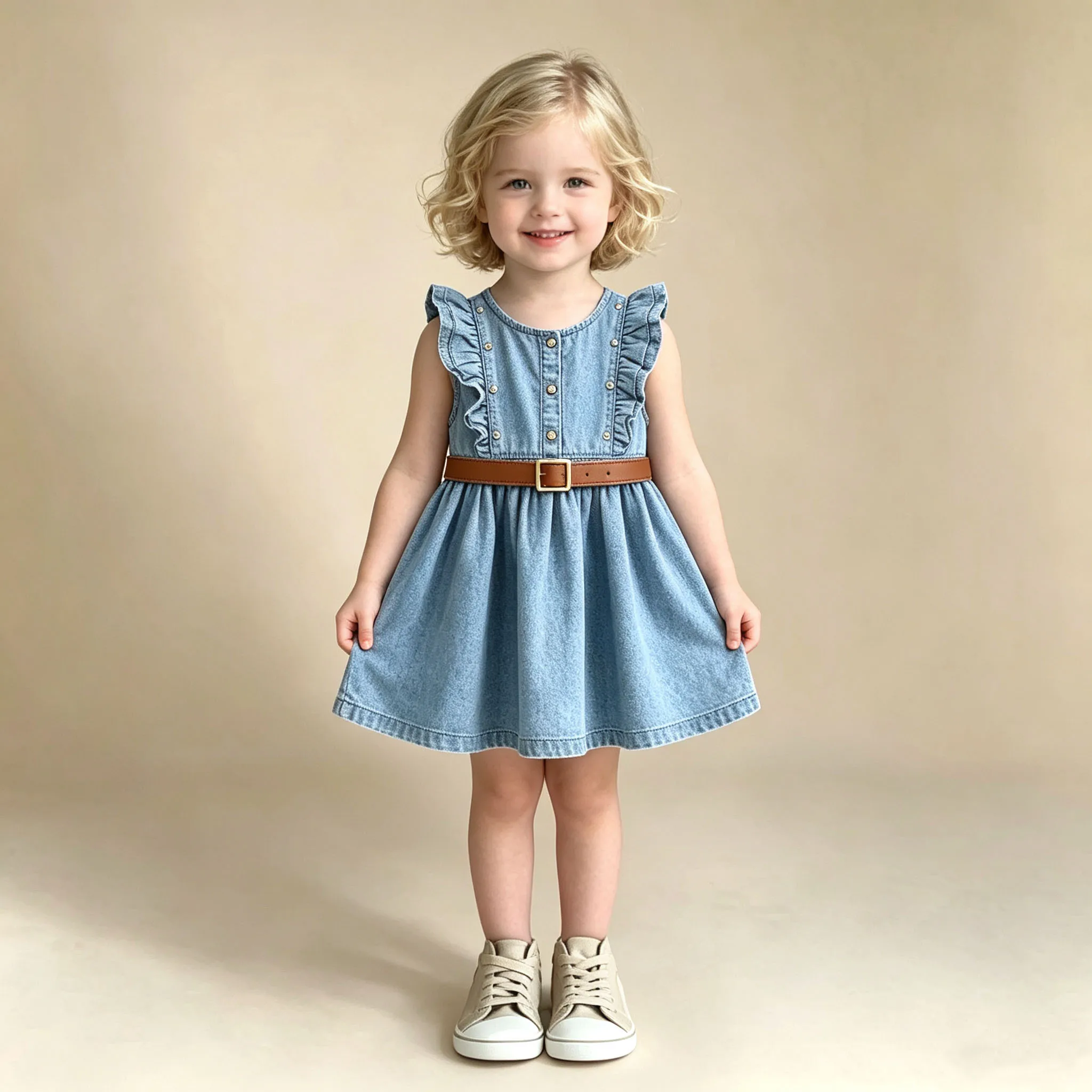 Kids Dresses for Girls Summer Casual Denim Bow Decoration Flying Sleeve Sleeveless Dress Children's Clothes Girl Clothes