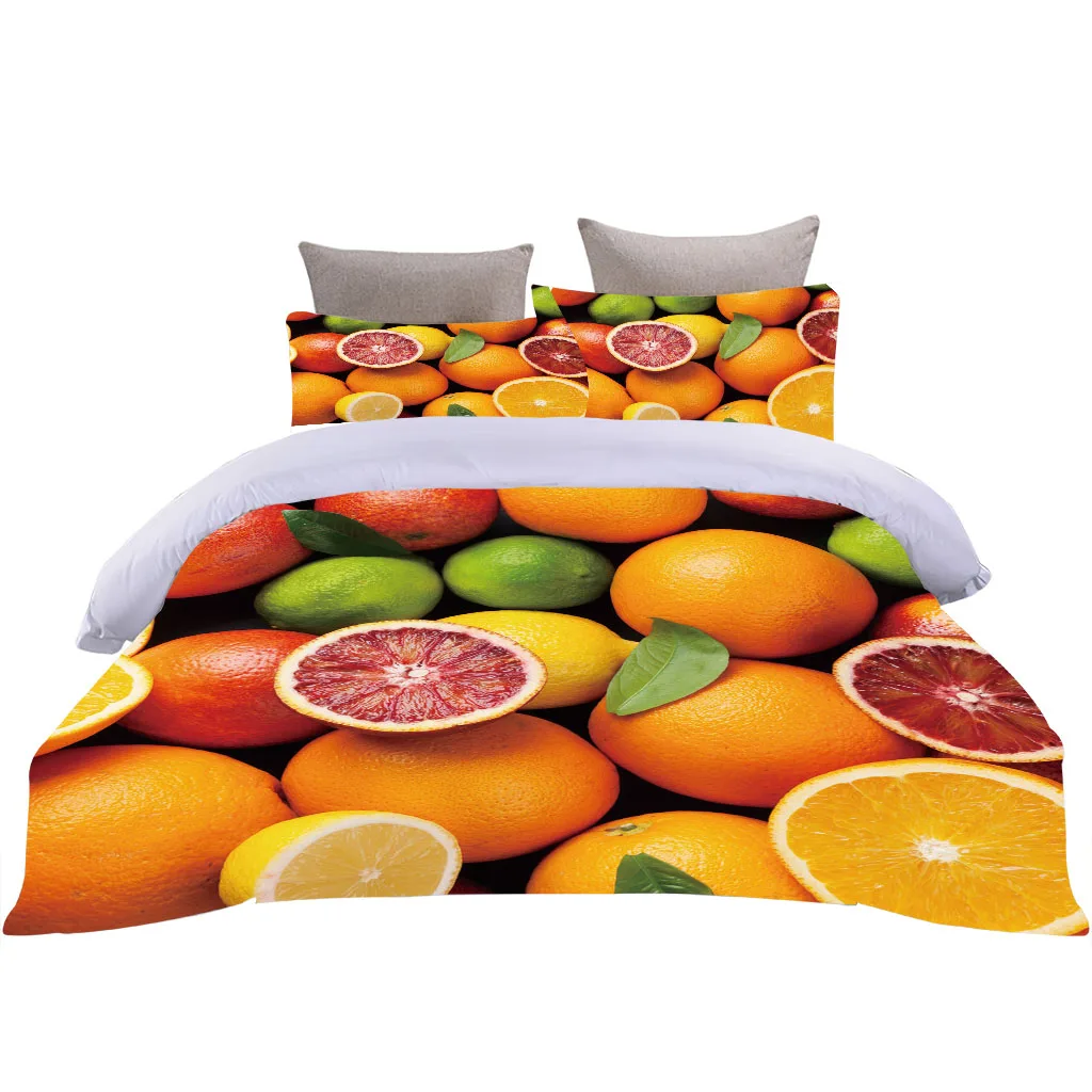 

HUANZHUANG Bedding Set Theme Fashion Duvet Cover Children'S Bedroom Yellow Lemon Fruit Digital Printing Bed Linen Queen Size Des