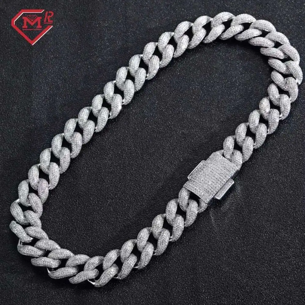 

Hiphop 18MM Choker Cuban Necklace 925 Sterling Silver Iced Out Moissanite Cuban Link Chain