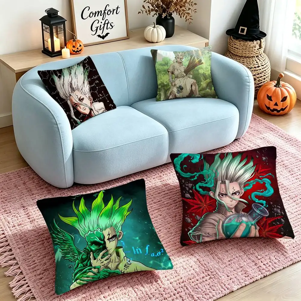 Anime D-Dr STONE S-Senku Ishigami  Square Double-Sided printed Pillow Case Bedroom Bedside Pillow Sofa Cushion Cover