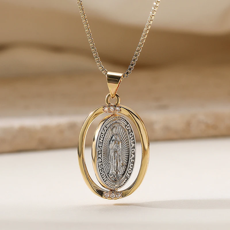GANPUP Vintage Doppelseitiger Kreuz-Anhänger mit religiösem Muster Halskette für Damen und Herren Neue Halskette Schmuck Accessoires Geschenk Party – Detail 5