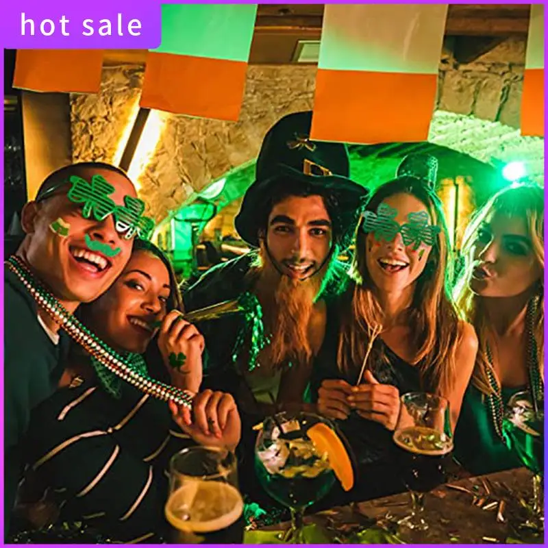 

A26I-Декорации ко Дню Святого Патрика с зелеными очками, ожерелья, повязка на голову, браслеты, монеты, татуировки, наклейки на день Святого Патрика