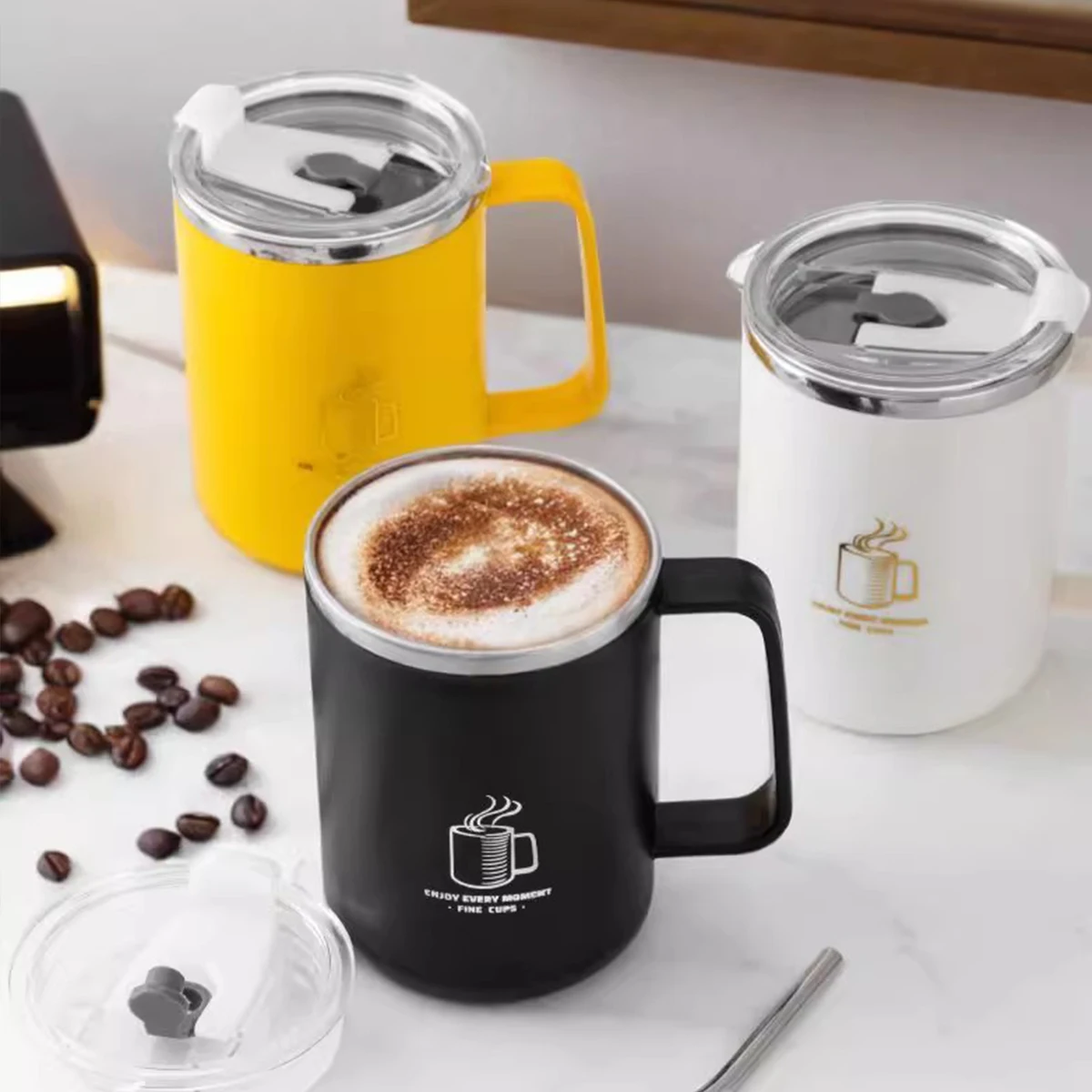 WORTHBUY Double-Wall Insulated Coffee Cup Anti Scalding Water Cup For Cold & Hot Drinks 304 Stainless Steel Tea Milk Coffee Mug