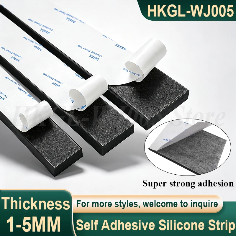 Black Silicone Rubber Strip Self Adhesive Seal Gasket Anti-skid Shock Absorption Sealing Strip Thickness 1-5mm Length 1-2 Meters