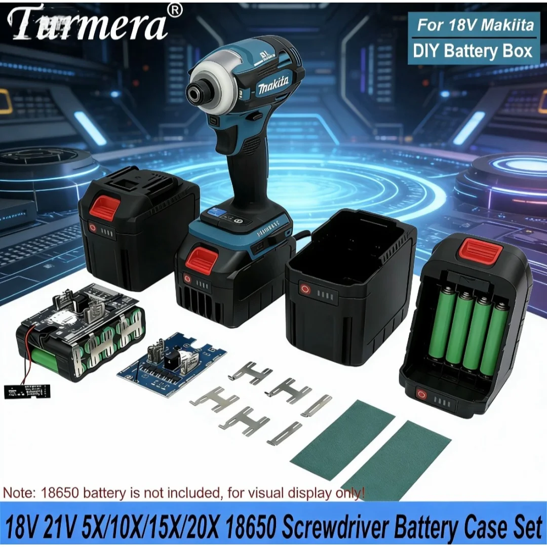Turmera 18V 21V Battery Case for Makiita 5S2P 10X18650 Core 70A Balance BMS 50A Weld Nickel Set Screwdriver Battery Case