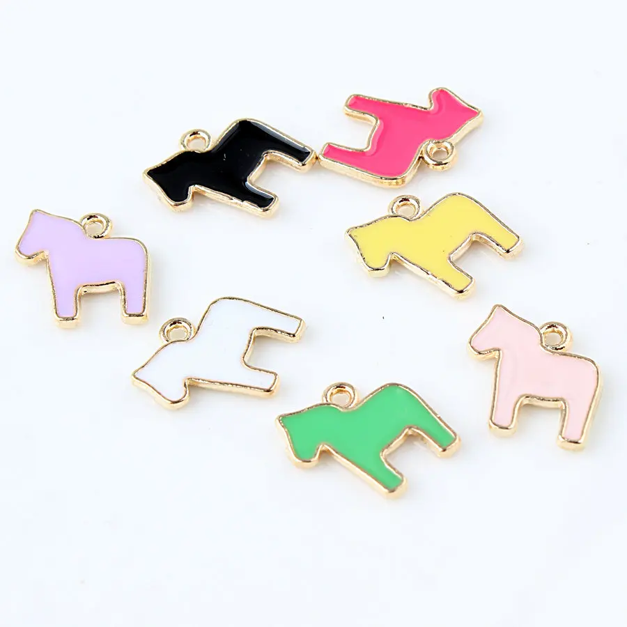 10pcs 13*13Mm Diy Hand Fittings Enamel Alloy White Horse Charms Gold Dangle Small Animal Pendant Hair Accessories Jewelry Making