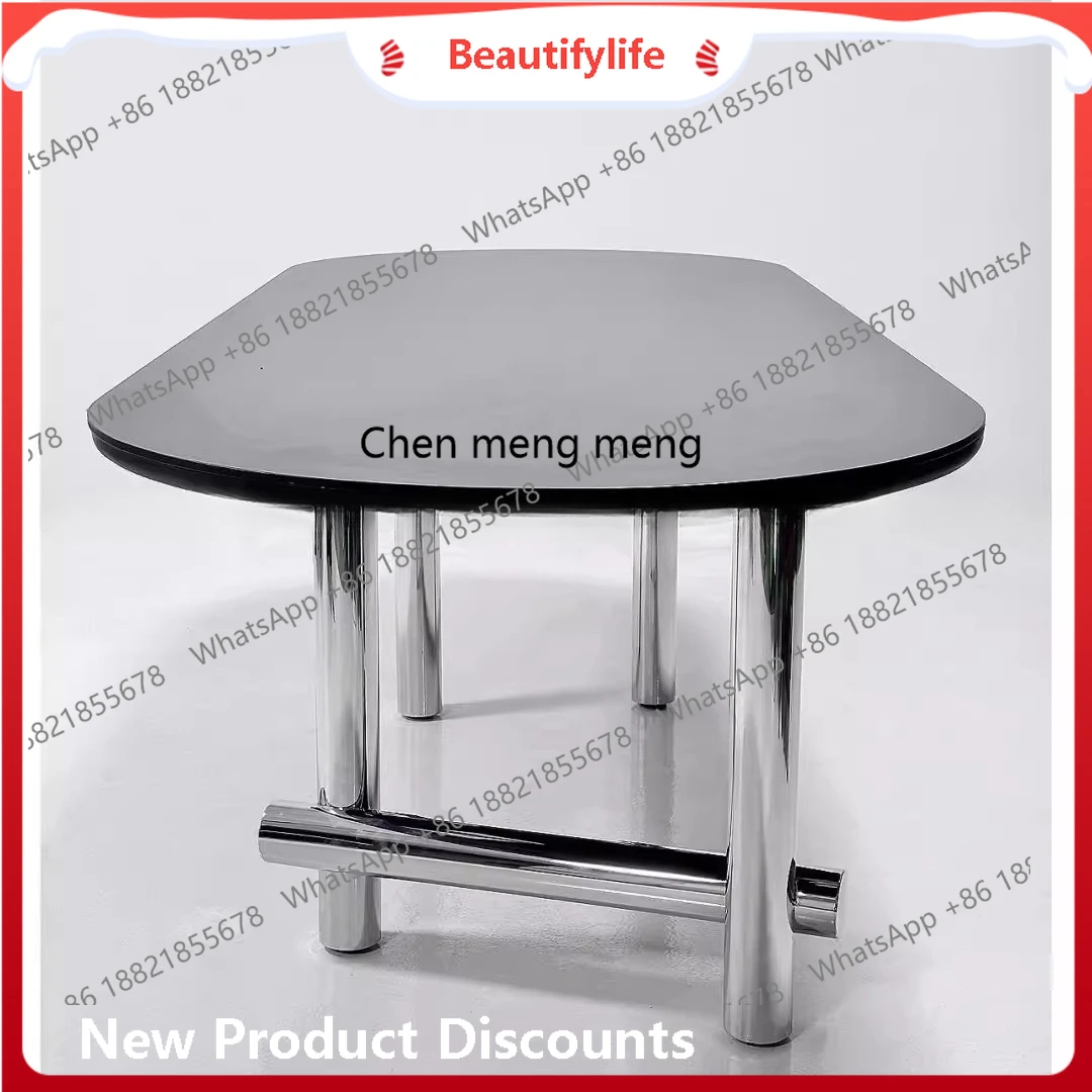 

Medieval stainless steel oval dining table Solid wood light luxury dining table negotiation H