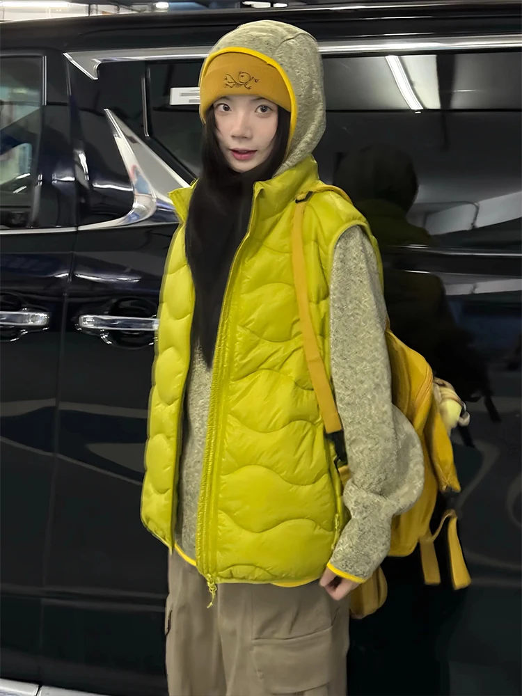 

Желтый пуховый хлопковый жилет ex для занятий спортом на открытом воздухе, ветрозащитная теплая верхняя одежда, хлопковый жилет на осень и зиму