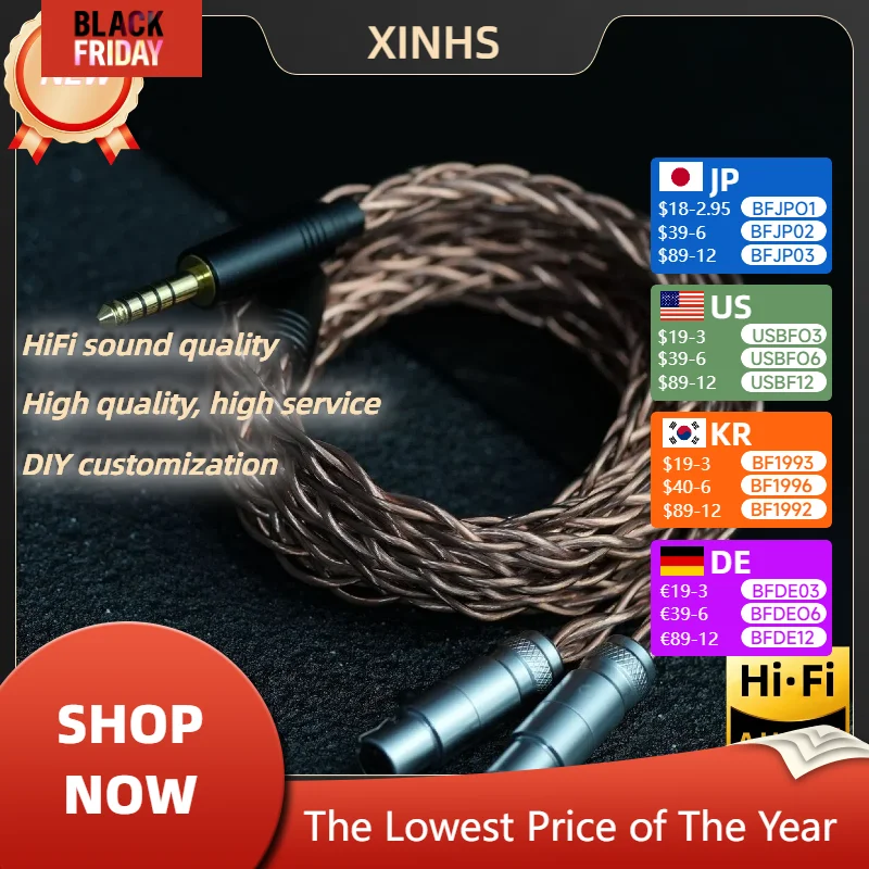 XINHS 7N High Conductivity Hybrid Copper Earphone Upgrade Cable 0.78mm N5005 IE900 HD650 4pin XRL Suitable for AKG Sennheiser