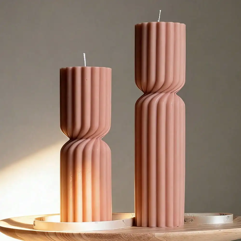 2 Stück/Set Gestreifte Geometrische Skulptur Zylindrische Silikon-Kerzenformen zur Herstellung Gestreifter Zylindrischer Kerzen Desktop-Deko Geschenke – Detail 3