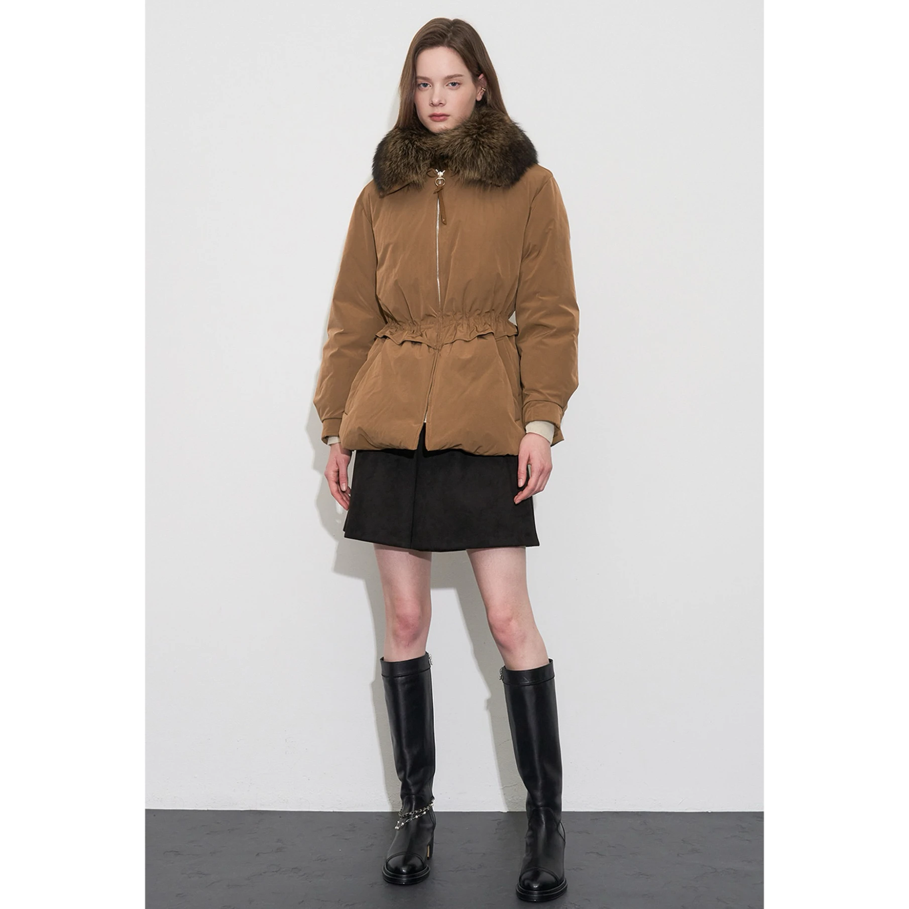 OBZ25 Winter ort Quilted Jaet Detachable Real Mink Fur Collar Waist-Cinching Slimming Versatile Women's Faion Outerwear