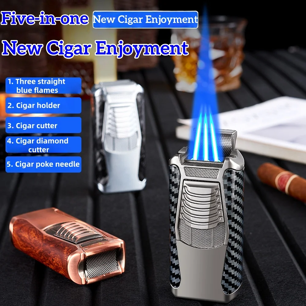 

Creative Multifunctional Five In One Cigar Lighter Three Straight Blue Flame Windproof Lighter Cigar Customers' Smart Choice