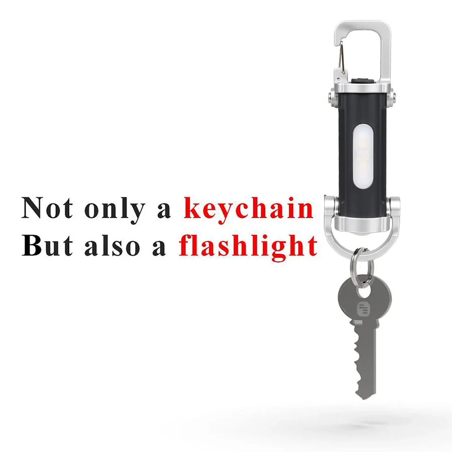 Rechargeable Keychain Flashlight,Multi Modes COB LED,Portable Hook,Type-C,Emergency Light,Red Blue Warning,Camping Outdoor Gear