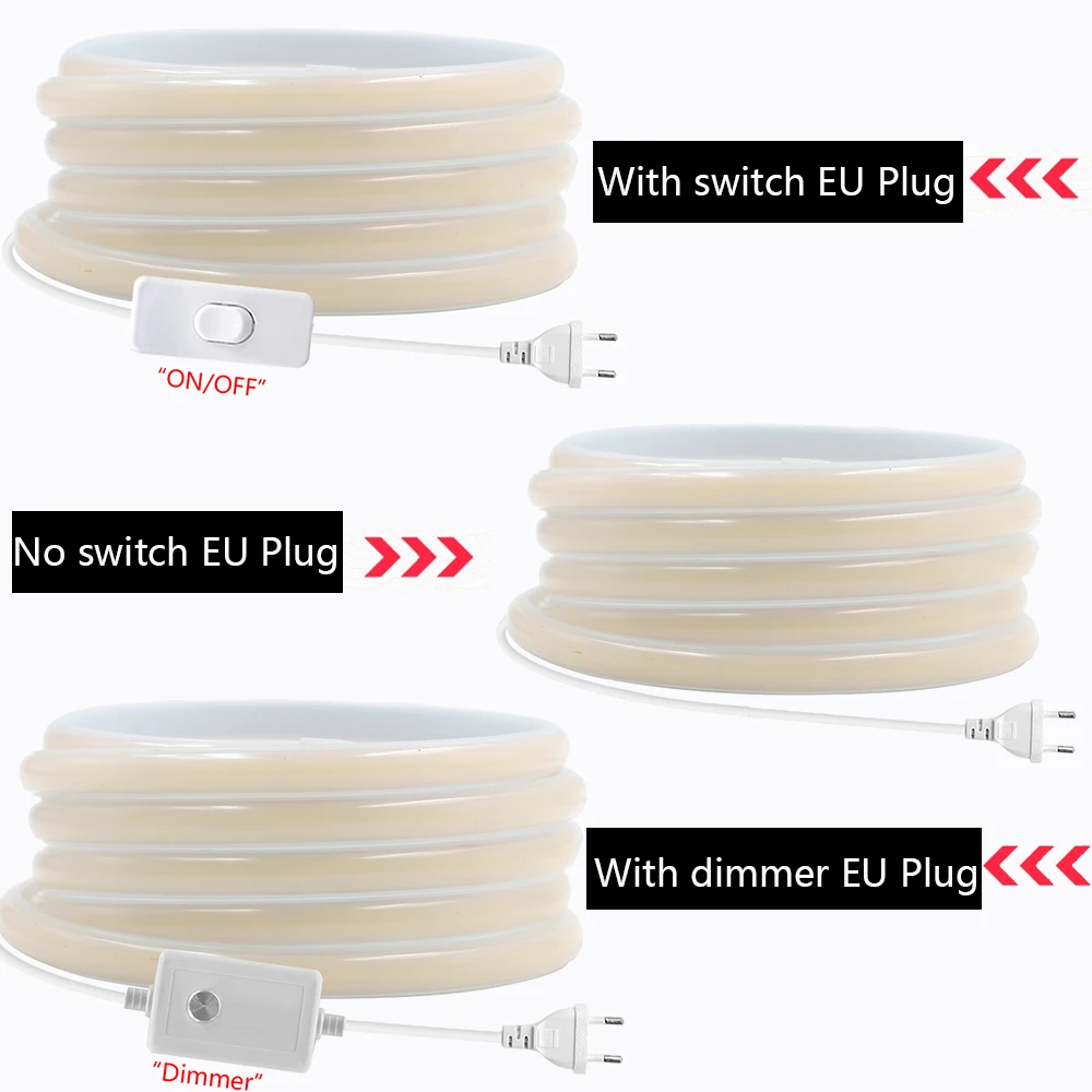220v regulável cob led strip light ligar/desligar dimmer ip67 à prova dip67 água 288leds flexível lâmpada de néon decoração para casa plugue da ue branco natural quente