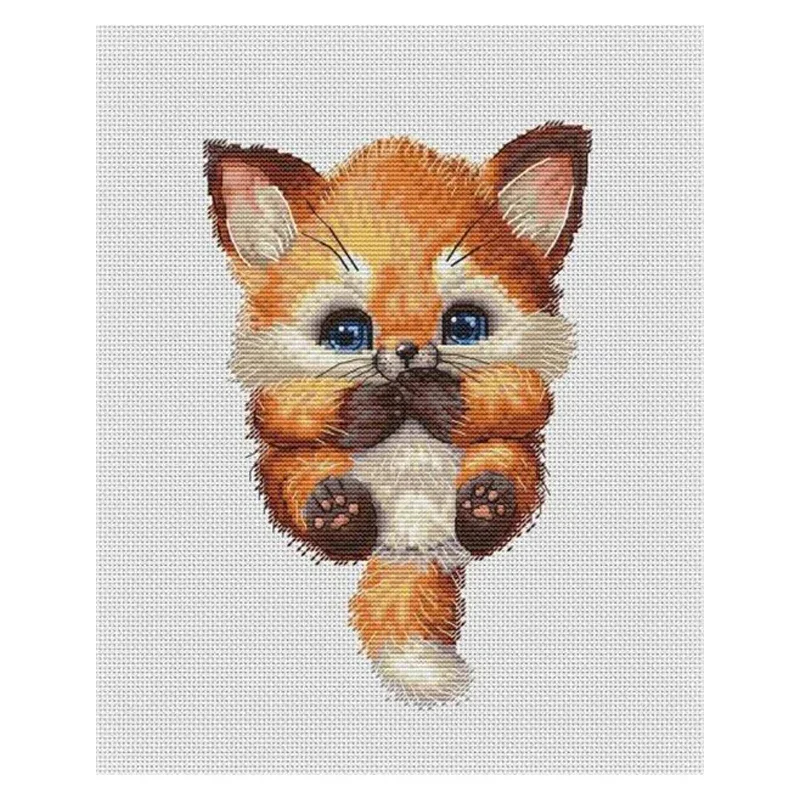 Amishop Gold Collection Counted Cross Stitch Kit Cute Fox Cub Animal Pet Embroidery Home Decoration