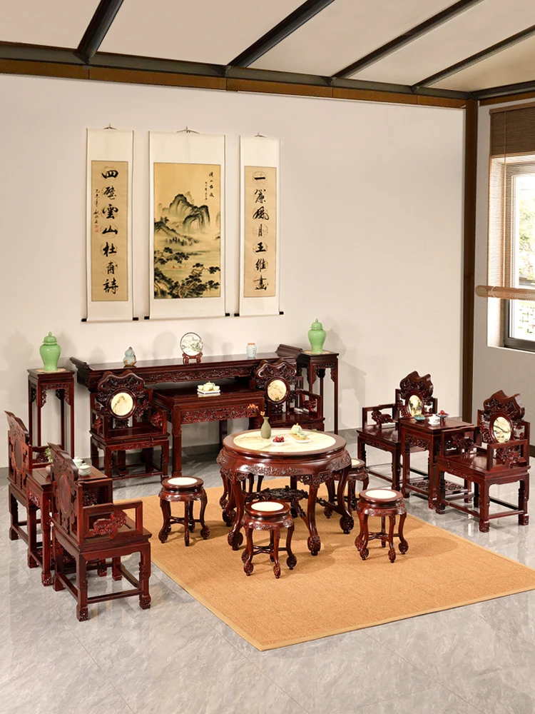 Sour branch wood Lingzhi pattern central hall six piece set