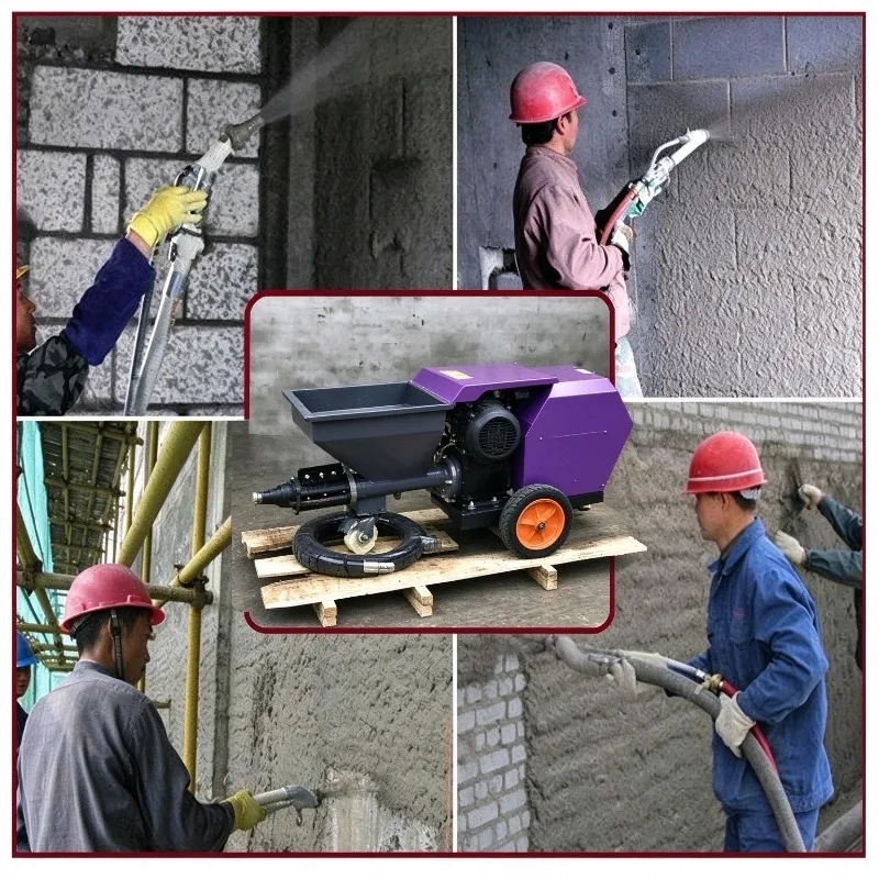 Pneumatic Cement Mortar Spraying Machine Portable Wall Plastering Render Sprayer Hopper Gun Dry Mix Concrete Stucco Spray Pump