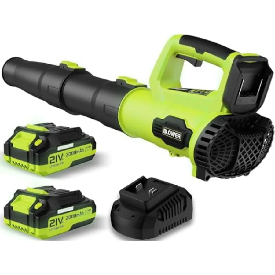 

Аккумуляторная электрическая воздуходувка для листьев 21В с 2 аккумуляторами 2.0Ач и быстрым зарядным устройством, легкий дизайн для ухода за патио и газоном, идеально подходит для