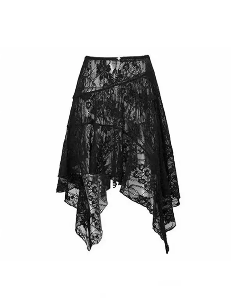 White Lace Hem Skirts Irregular Half-length Women's Autumn Winter Waste Land Style Butt Covering Skirt Curtain Pleated