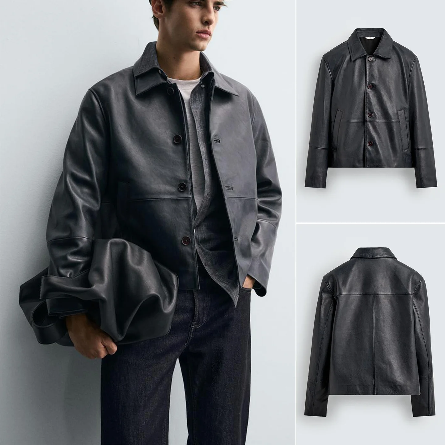 

Новое осенне-зимнее мужское длинное пальто из искусственной кожи с квадратным воротником, теплое повседневное пальто из полиэфирного волокна, одинарное B...