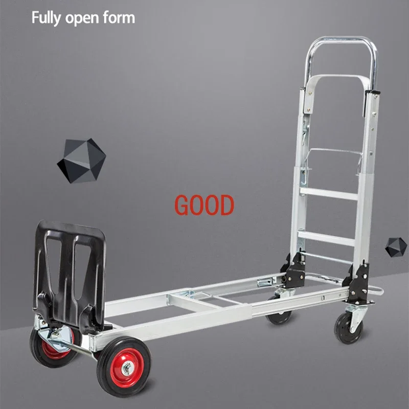 100kg Luggage Cart Folding Truck Manual Folding Silent Heavy Shopping Cart Household Telescopic Push-Pull Cart To Pull Goods