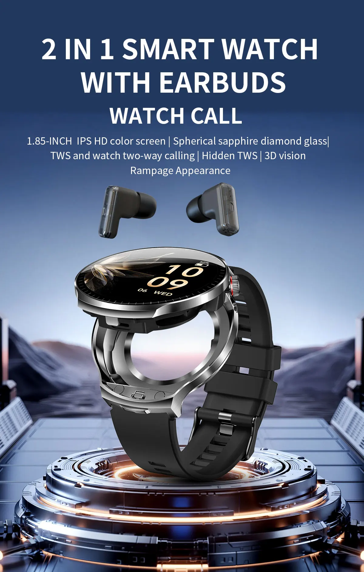 LIGE 2026 Neue TWS 2-in-1 Kopfhörer Smartwatch 1,85 Zoll Bluetooth-Anruf Herren Ohrhörer Smartwatch Herzfrequenz Gesundheitsmonitor Musik-Uhr – Detail 1