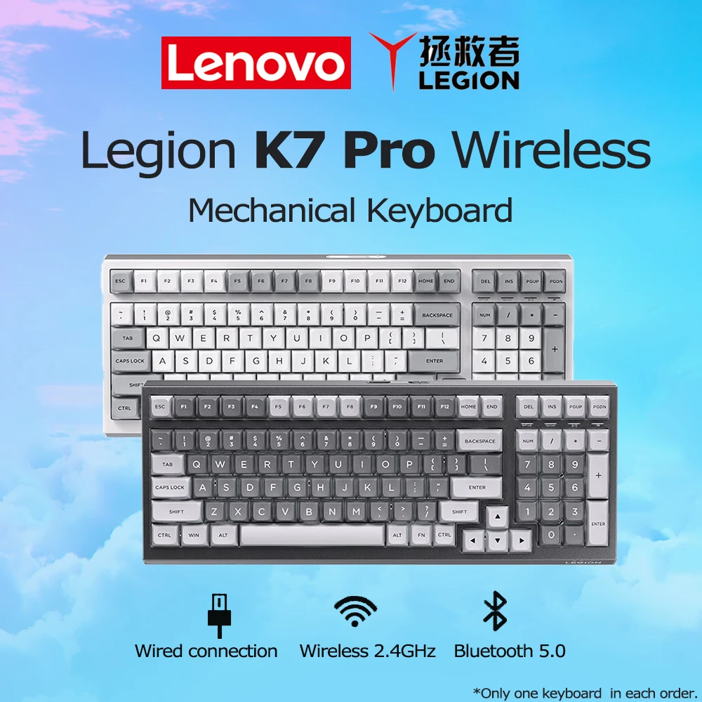 Klawiatura mechaniczna Lenovo Legion K7 Pro do PC Win Mac Bezprzewodowa Bluetooth Przewodowa z możliwością wymiany podczas pracy Cicha Długa żywotność baterii Mac
