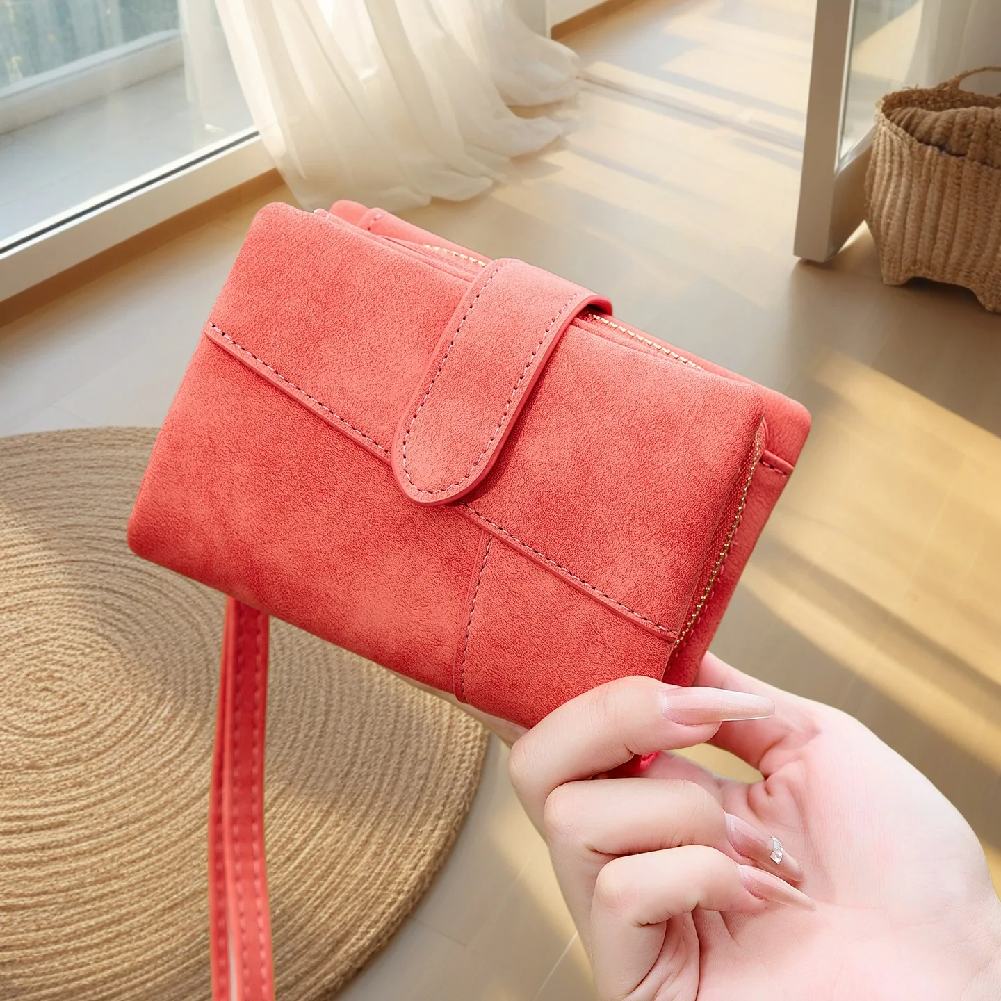 new-frosted-short-triple-wallet-spliced-large-capacity-accordion-card-holder-for-women-stylish-clutch-bag-multi-card-slot