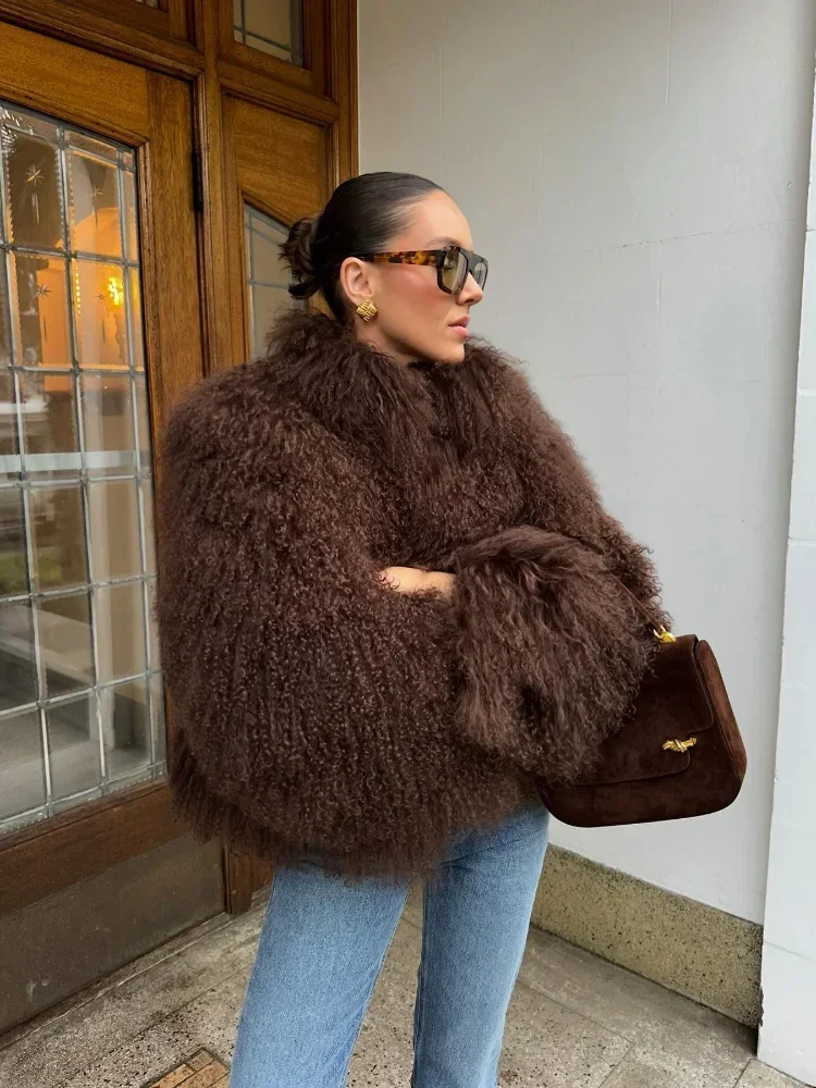 Women Elegant Solid Plush Faux Fur Short Coats Fashion Lapel Full Sleeves Thick Jacket Autumn 2024 Winter Female Casual Outwear