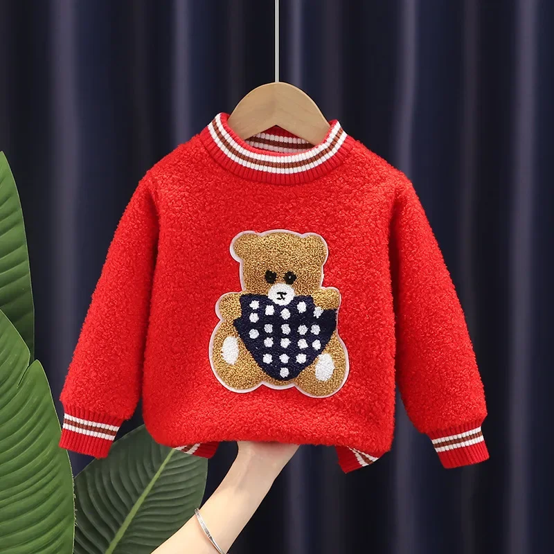 

New 1T-8T Bear Winter Boy Girl Kid Thick Knitted Bottoming Shirts Baby Round Neck Pullover Toddler Sweater