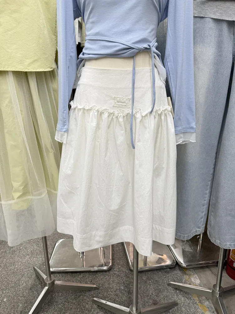 

2026 New Korean Style High-Waisted Ruffled Tiered Skirt, Women's Summer Gentle Sweet Fresh Slimming Drapey Casual Midi Skirt