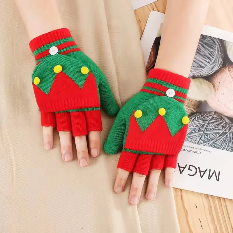 عيد الميلاد محبوك الأحمر الوجه قفازات النساء عطلة جو قفاز أنماط مطبوعة المألوف الدافئة طالب الكتابة قفازات مكتب