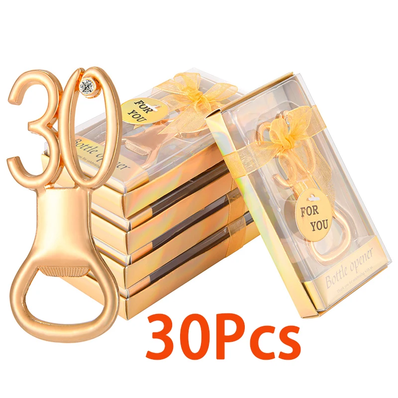 

30Pcs 30th Anniversary Party Gifts Beer Bottle Opener Tools Gadgets Golden Funny Bottle Openers Alloy Kitchen Tools Accessories