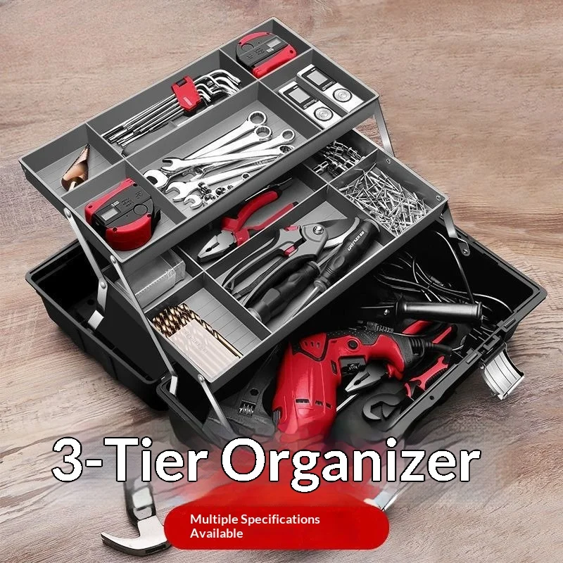 Tool Case Greenlin Three Tier Foldable Toolbox Portable Tool Organizer Electrician Home Repair Hardware Storage Empty Case