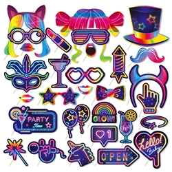 Cool Disco Music Club Glow Party Photo Booth Props, DIY Glasses, Birthday Party, Photo Shoot Backdrops, 30Pcs