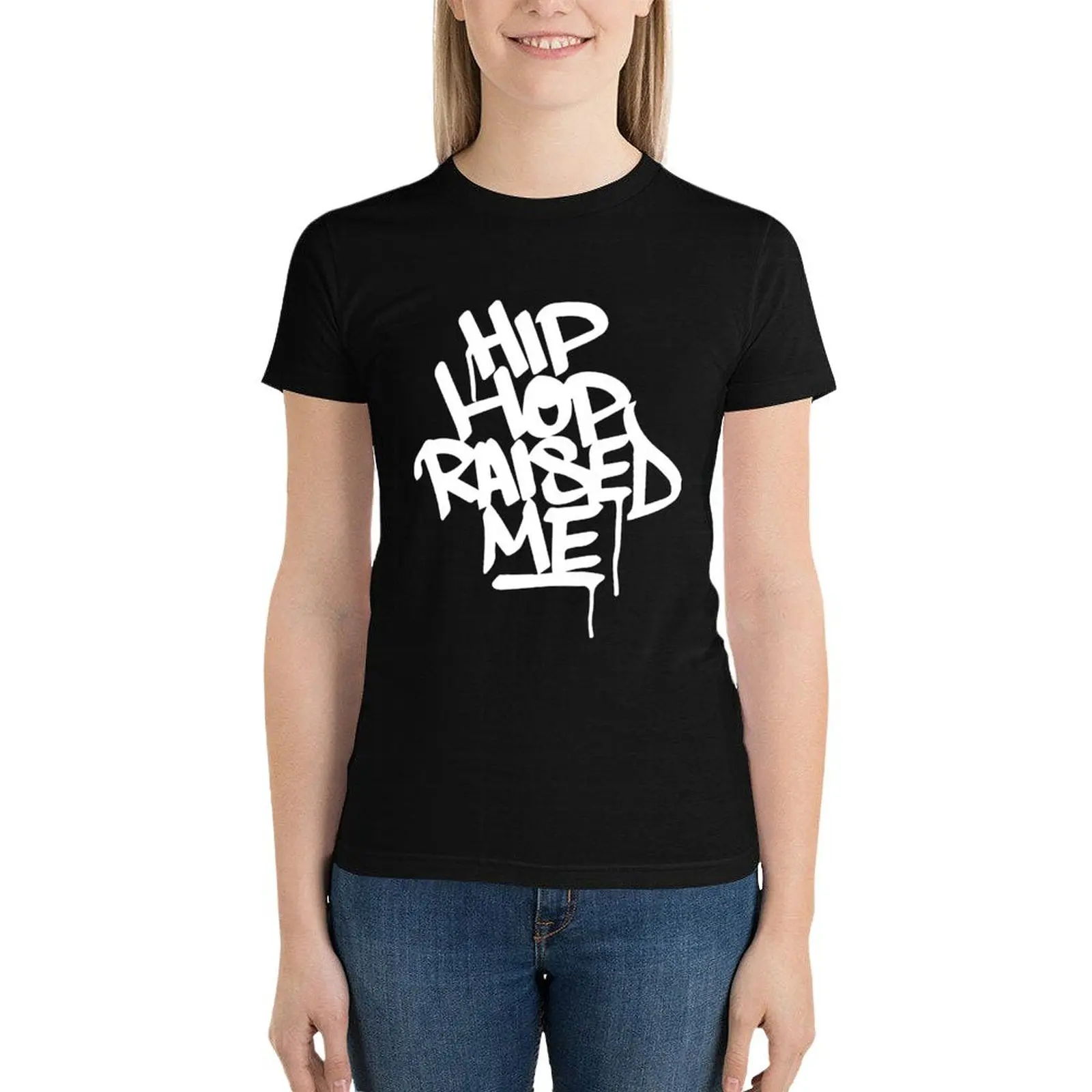 Hip Hop Raised Me White Spray Paint T-Shirt aesthetic clothes tees designer clothes Women luxury