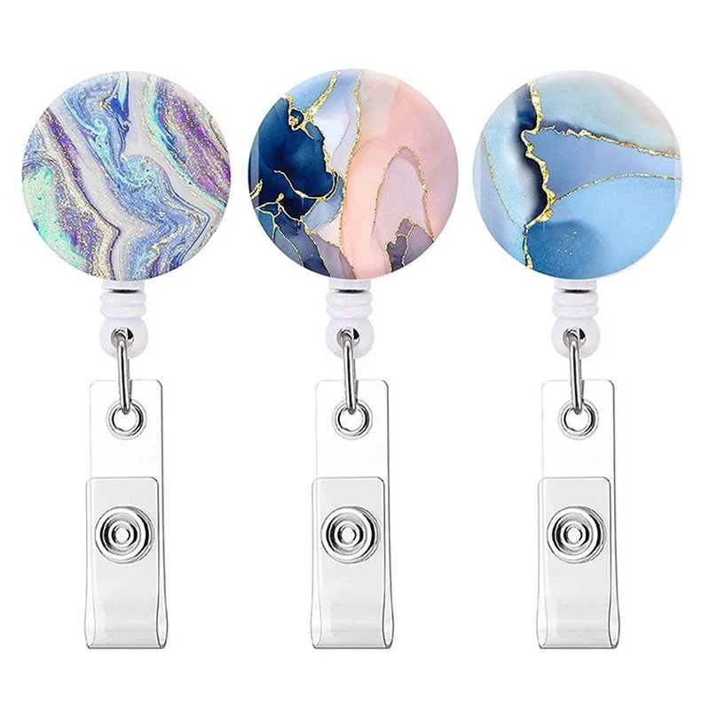 

Gilding Marblizing Retractable Badge Reel for Female Nurse Work Card Clip ID Name Badge Holder Lanyard Accessories Reels