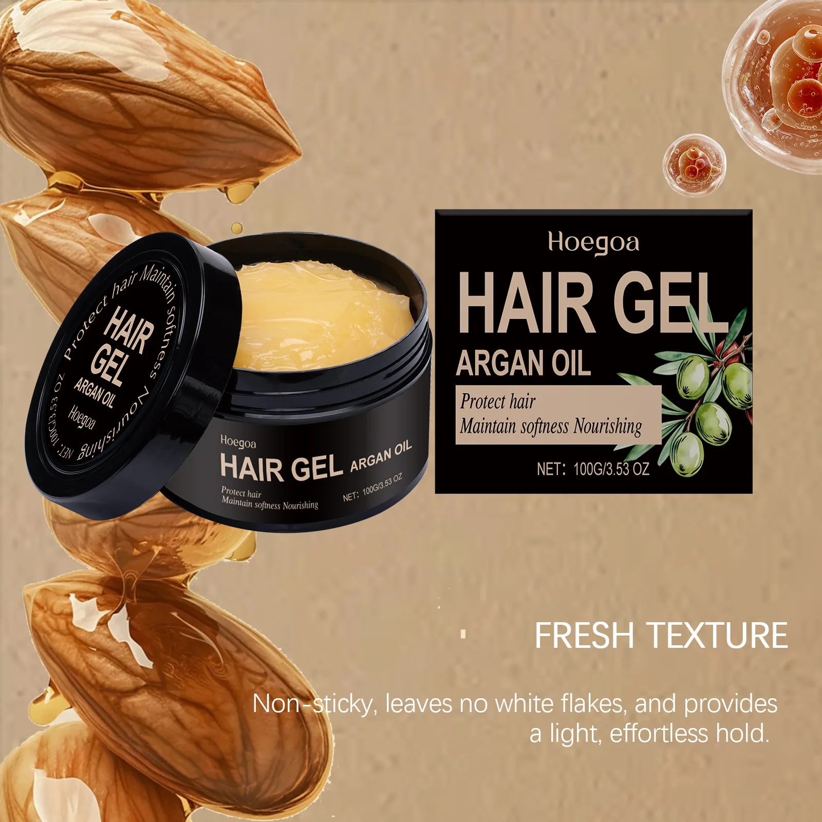 HOEGOA زيت الجوز المغربي جل تصفيف الشعر يحافظ على تشكيل سطع موستر القضاء على التجعد إبقاء السلس رجل امرأة تصفيف الشعر كريم