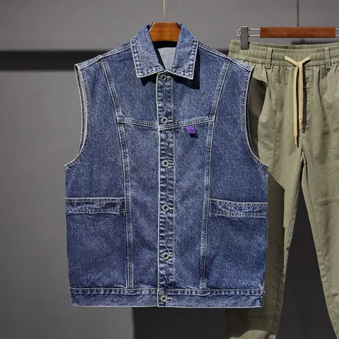 

2022 New men's tide brand printing stitching denim vest Korean version of the high street loose casual sleeveless vest