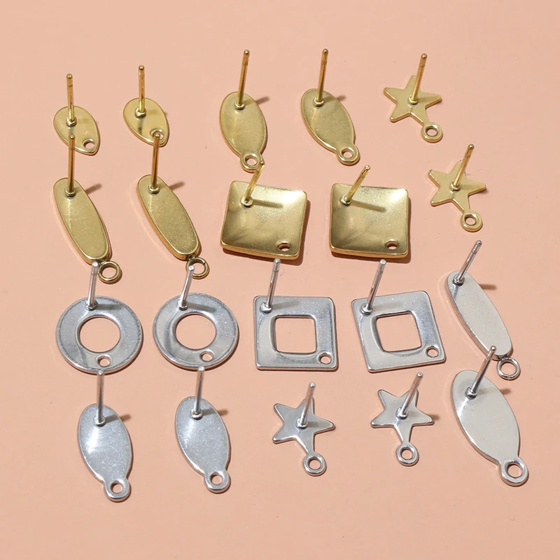 20pcs Stainless Steel Craft Earring Studs Geometric Polygonal Earrings Posts Connector For DIY Earring Jewelry Making Supplies view 2