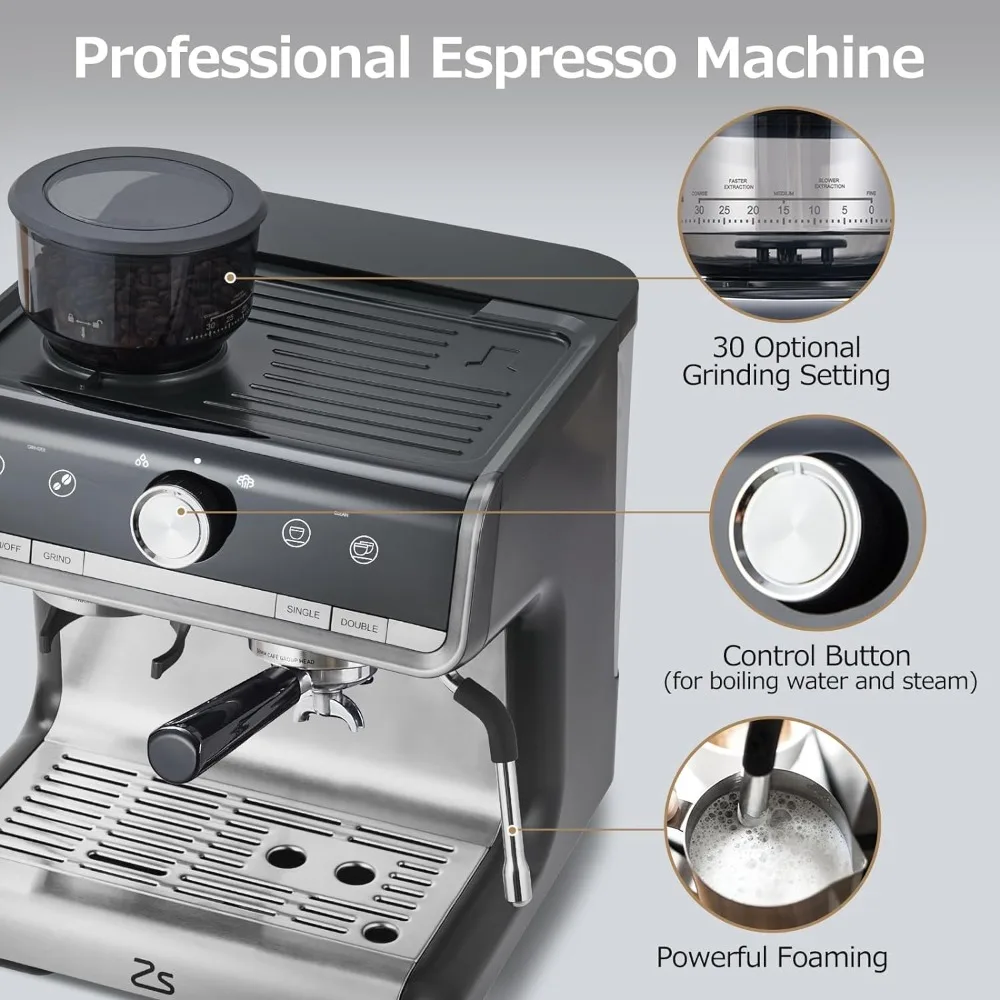 20 Bar Coffee Maker with Milk Frother Steam Wand, Semi-Automatic Coffee Machine for Cappuccino, Latte, Fast Heating,