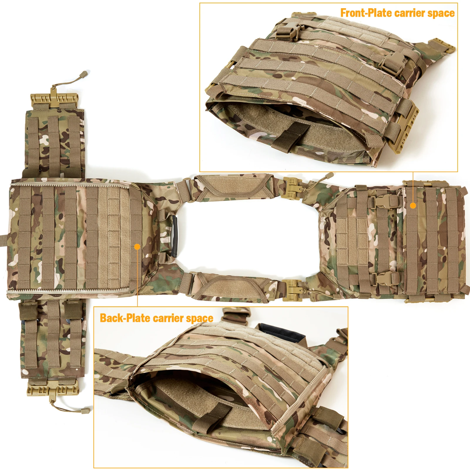 MT Military MAS Panel modułowy Oddychająca, regulowana kamizelka taktyczna z mechanizmem szybkiego uwalniania dla dorosłych Multicam / czarna