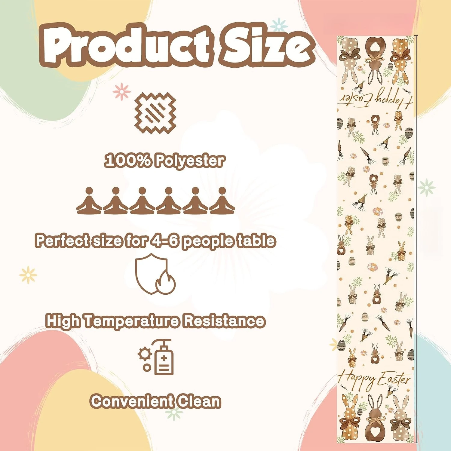 Easter Bunny Egg Table Runner, Party Decorations Favors Supplies Backdrop Banner, Indoor Outdoor Home Decor