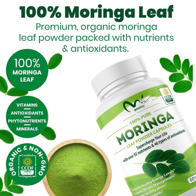 Moringa Capsules Natural Super Moringa Capsules 60 Pills Support Metabolism, Skin Health, Joint Health, Inflammatory Response