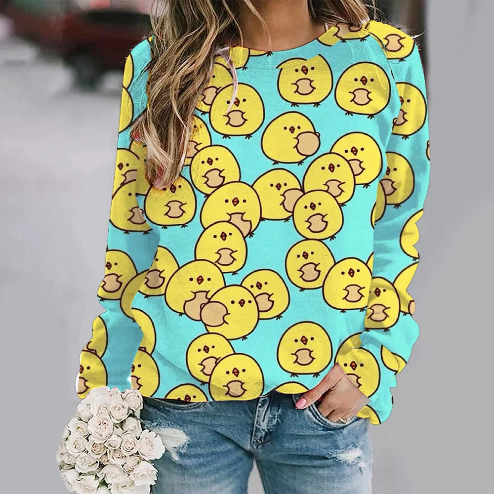 Funny Duck Panda Hoodies Long Sleeve Animal Printed Crew Neck Pullover Autumn Loose Tees for Women Ladies Sweatshirt Blouse