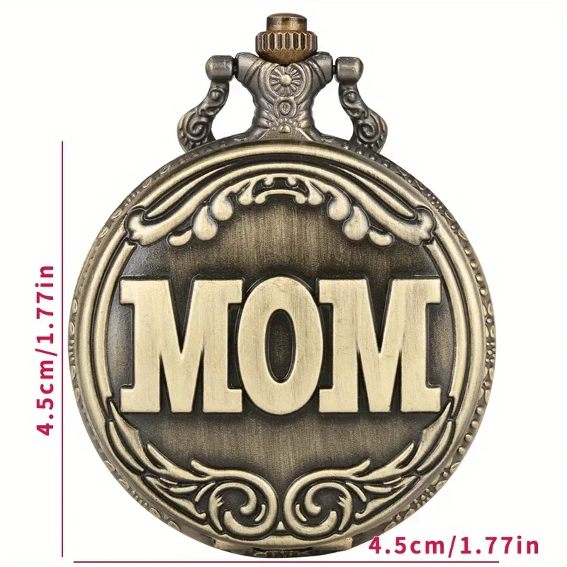 Big MOM Letter Quartz Pocket Watch Vintage Bronze Necklace Pendant Family Souvenir Gifts For Mom Mama On Mother's Birthday Day