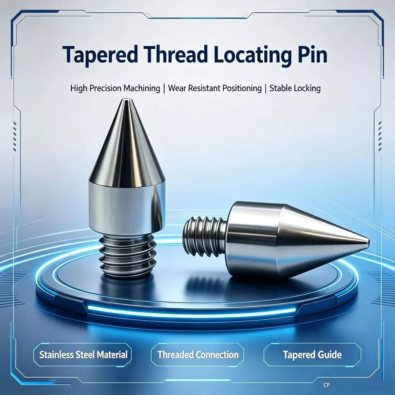 Stainless Steel External Thread Locating Pin, Male Thread Locating Stud, Taper‑Head Pin, Taper Tip M3/M4/M5/M6