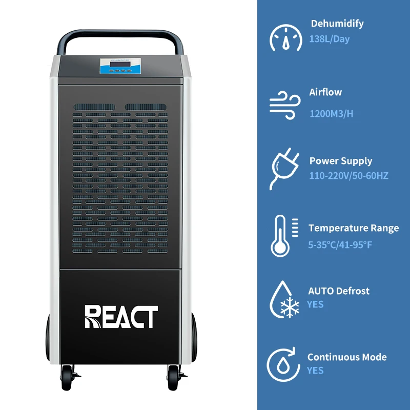New Electric 138L/D Industrial Commercial Dehumidifier for Water Damage Restoration