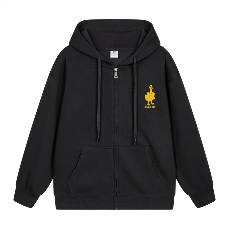 

Men's Zip-Up Hoodie Yellow Duck On Black Hoodie 2025 New Style Casual Couples’ Style Couples’ Style