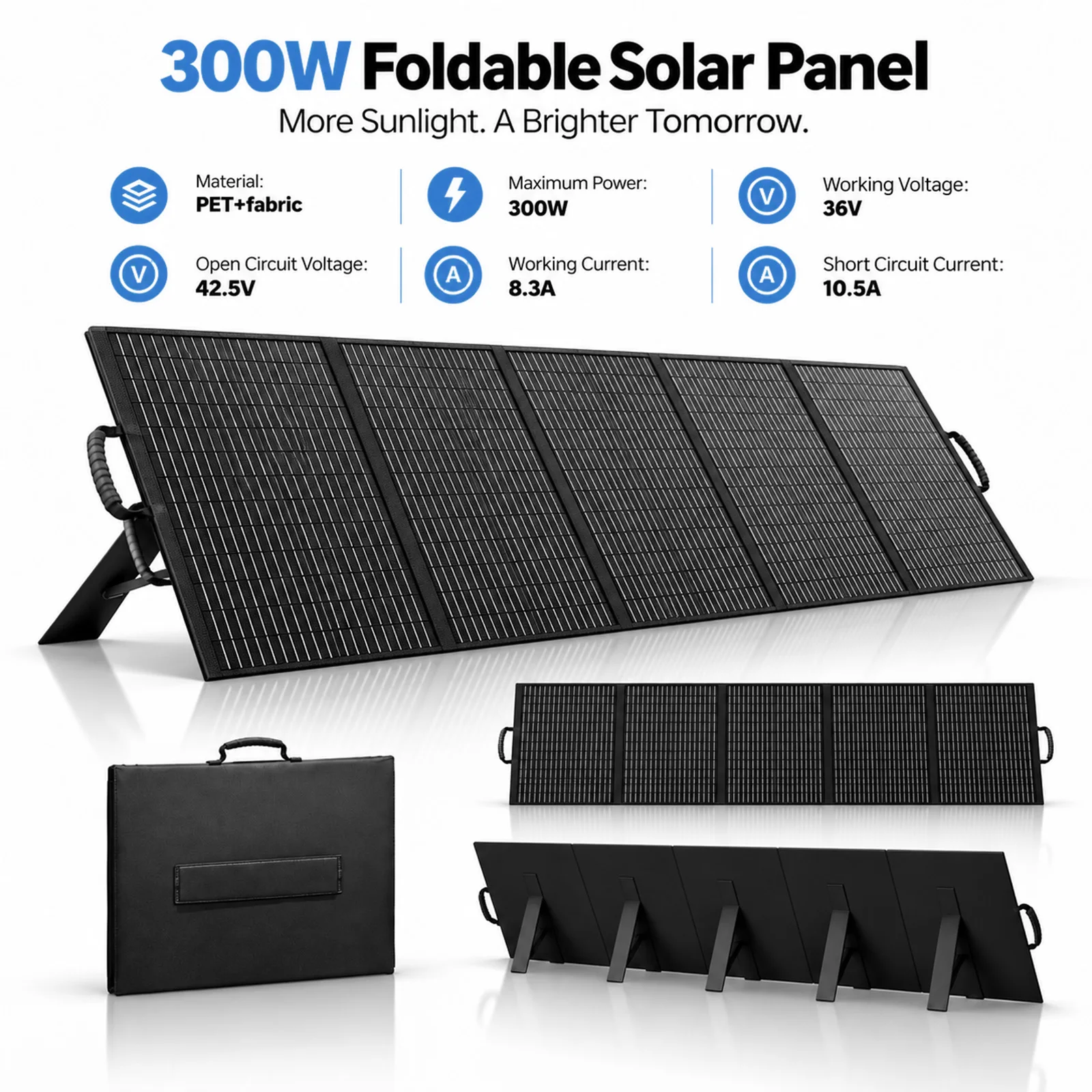 Pannello Solare Pieghevole da 300W, Caricatore Solare Compatibile con Stazione di Alimentazione Portatile, per Campeggio all'Aperto, Camper, Alimentazione Domestica, Giardino e Tetto